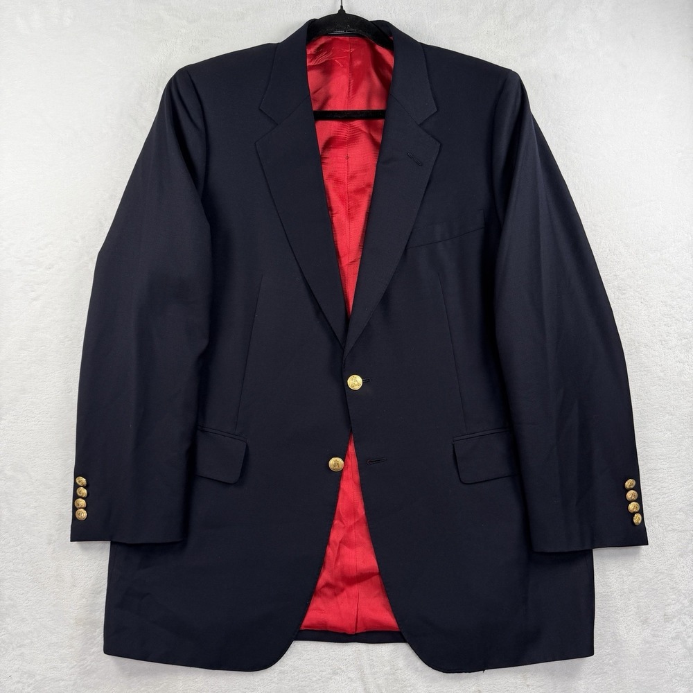 Carroll & Co Blazer Sport Coat Gold Button Mens 44R Made In England Navy Blue